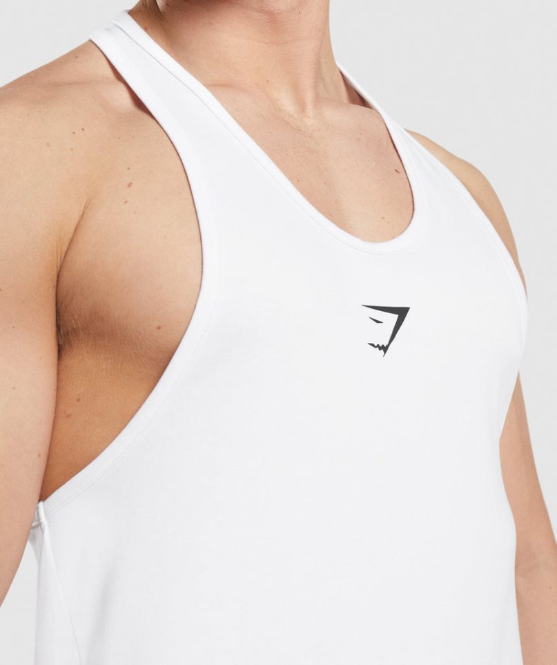 Men's Gymshark Critical Stringer Tanks White | CA A87613